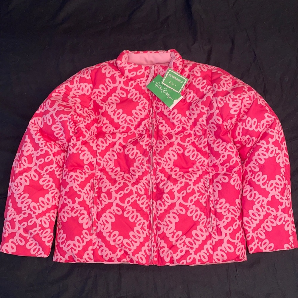 LILLY PULITZER Brannon Reversible Puffer Daiquiri Pink Loopy Lilly Size 12 Girls